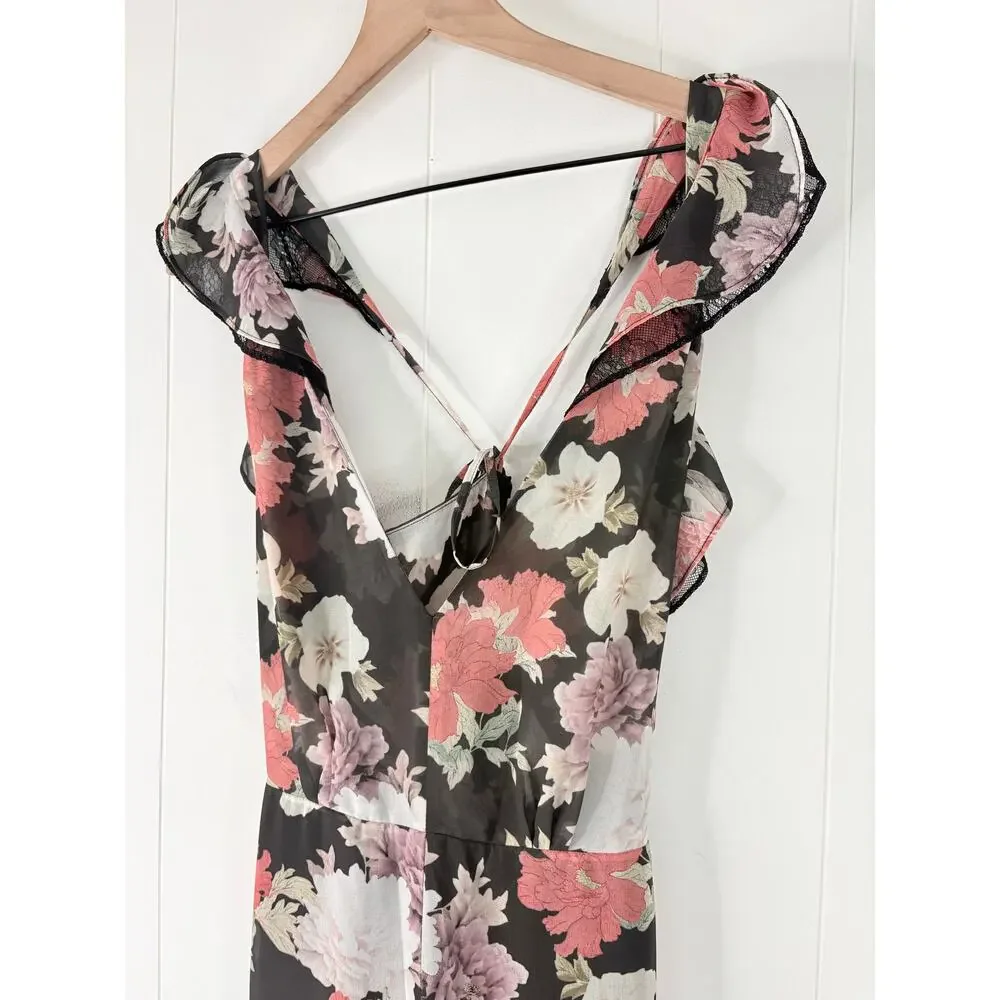 NWT We Are Kindred Field Bouquet Jumpsuit Size 4 Black Floral Wide Leg